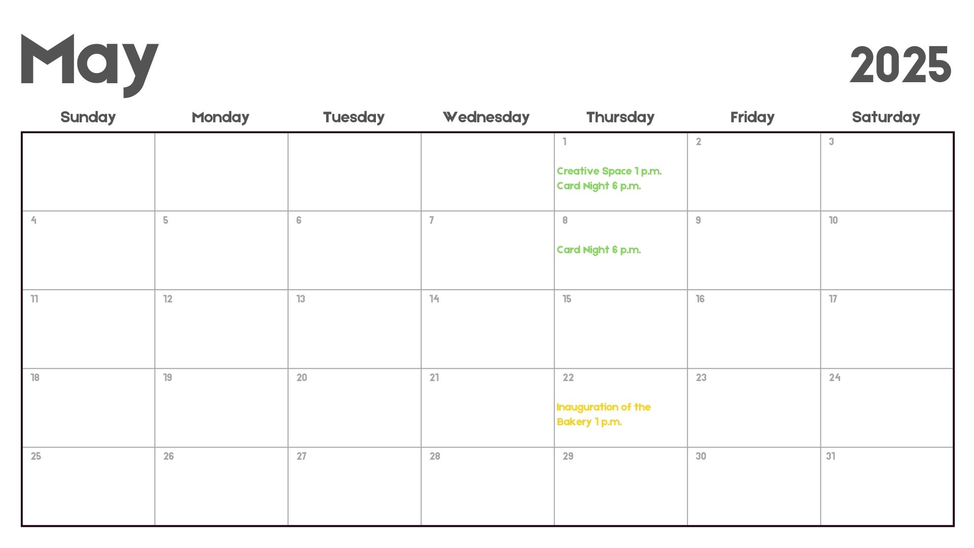 Calendar Website May 2025