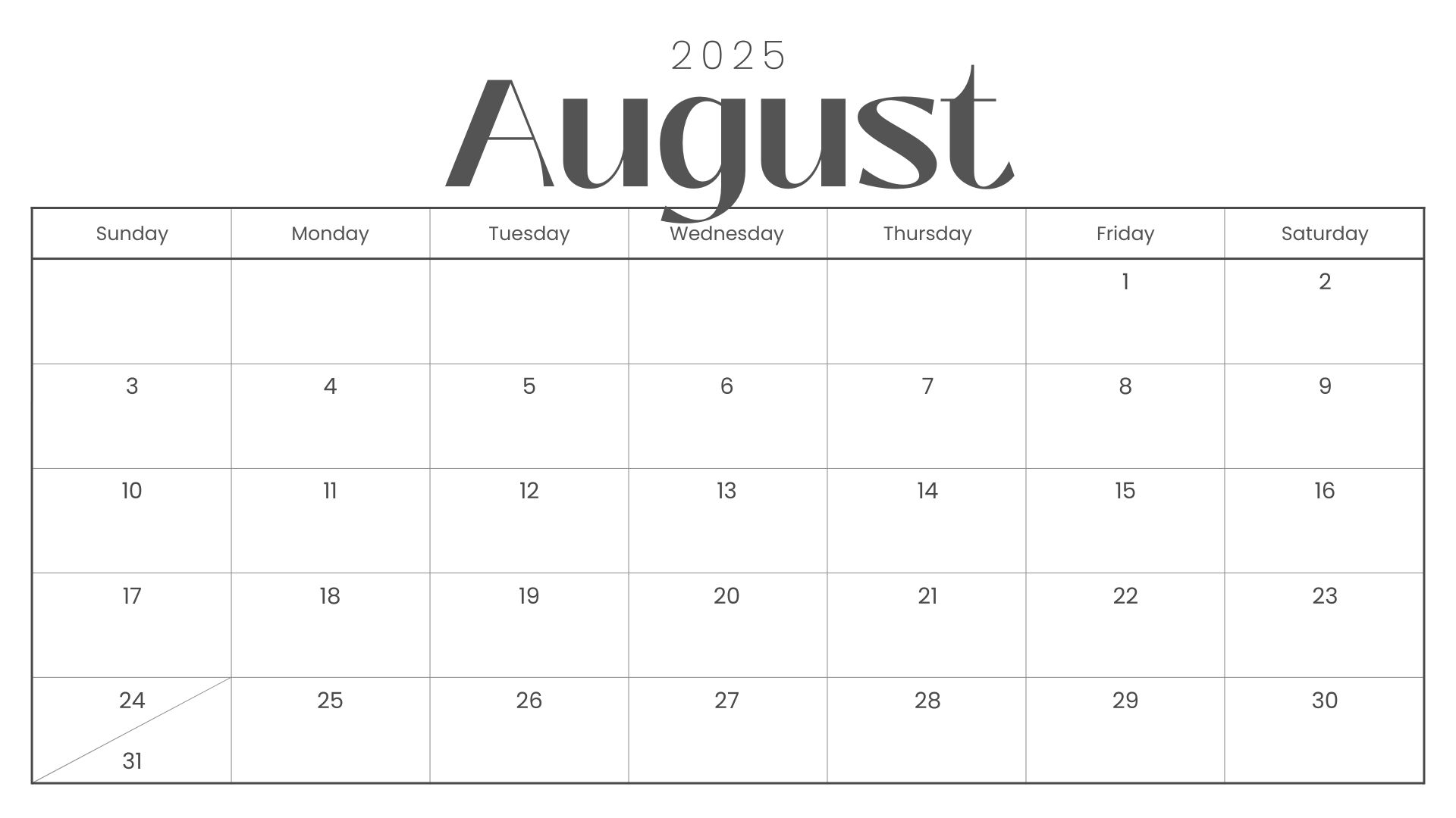 Calendar Website - August 2025